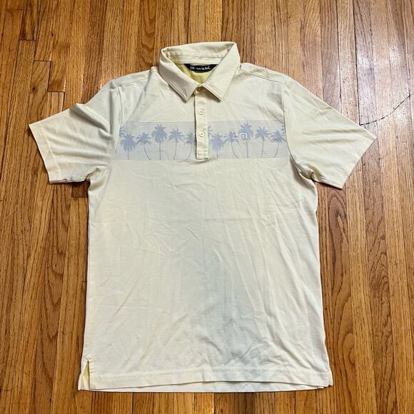 Travis Mathew Polo Shirt Mens Small Hawaiian Tree Yellow Golf Pima - Picture 1 of 8